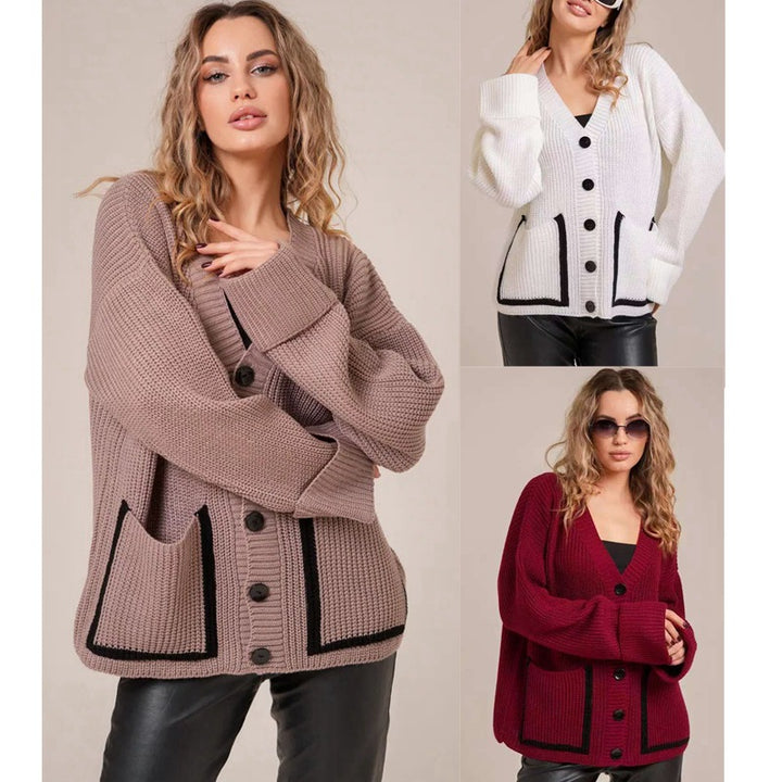 Women Large knitted cardigan with decorative button details and relaxed fit Lune London