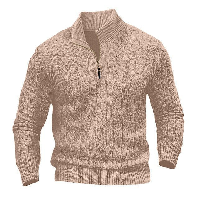 Elegant knitted sweater for men with high collar and half-zip Lune London