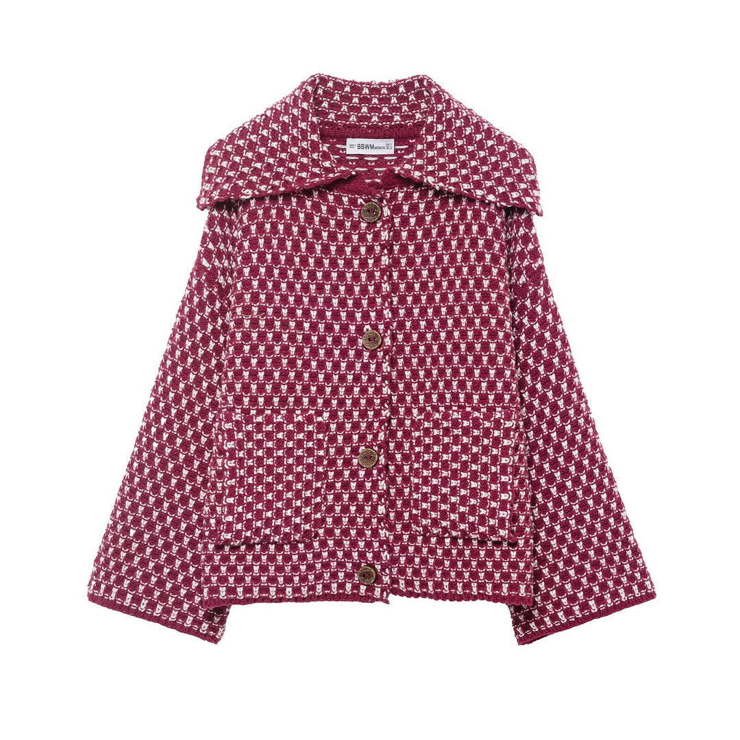 Women’s short jacket in boucle waffle pattern with large lapel collar Amarae