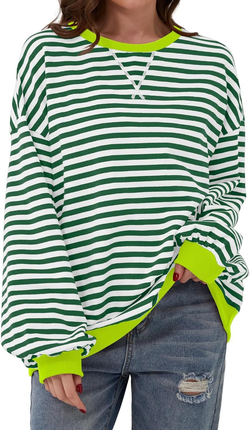 Women casual sweater with striking striped pattern and elastic edges Lune London