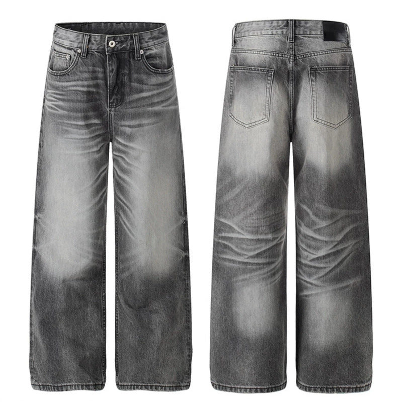 Ladies High-Waisted Wide-Leg Denim Pants with Used-Fade Effect Amarae