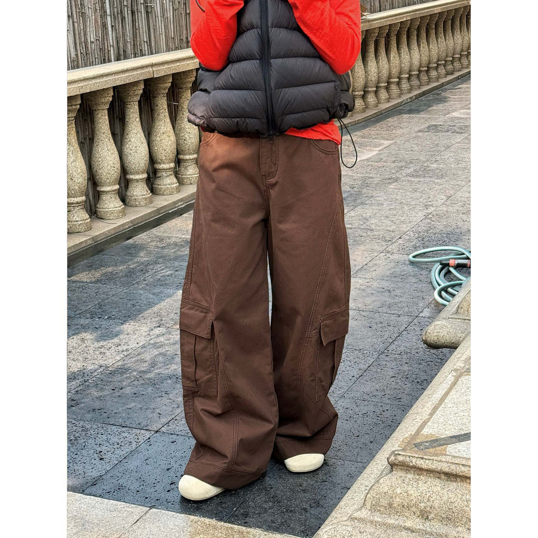 Ladies' Wide Cargo Baggy Pants with Large Flap Pockets Amarae