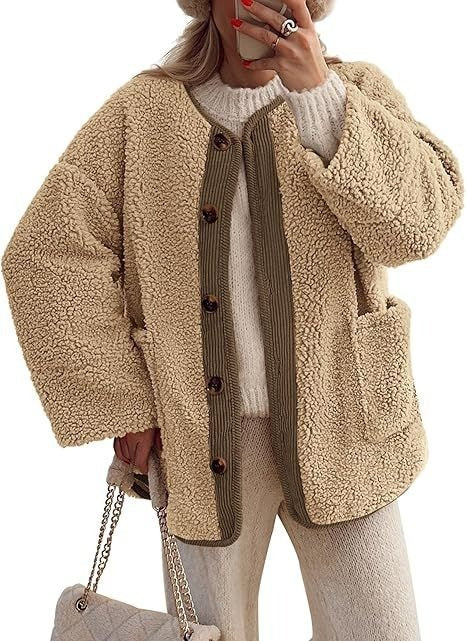 Ladies Cozy Fleece Jacket with Folded Collar Lune London