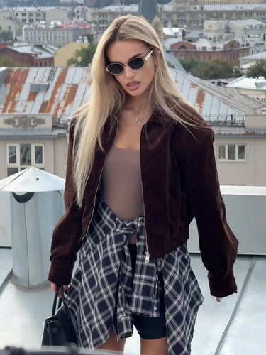 Casual transition jacket for women with structured collar and large pockets Amarae