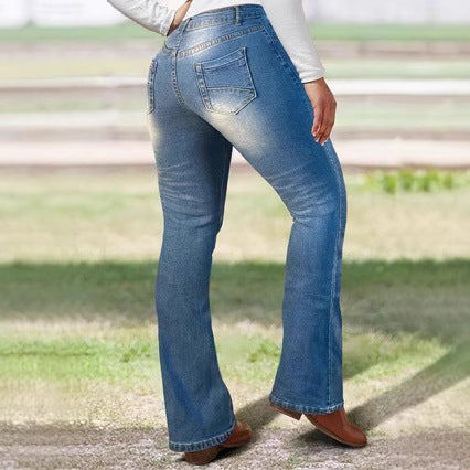 Women's Bootcut Jeans with Knee Rips made of Stretch Denim and Mid Rise Amarae