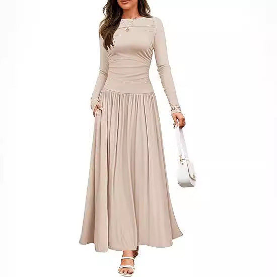 Women's Long Sleeve Maxi Dress with Elegant Ruffle Details and Practical Pockets Lune London