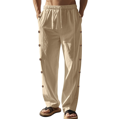 Men's casual beach pants with side button details and elastic waistband Amarae