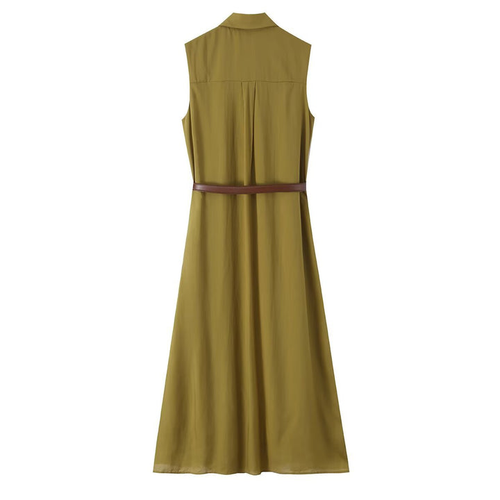 Women's sleeveless shirt dress with pleats, button placket and belt Amarae