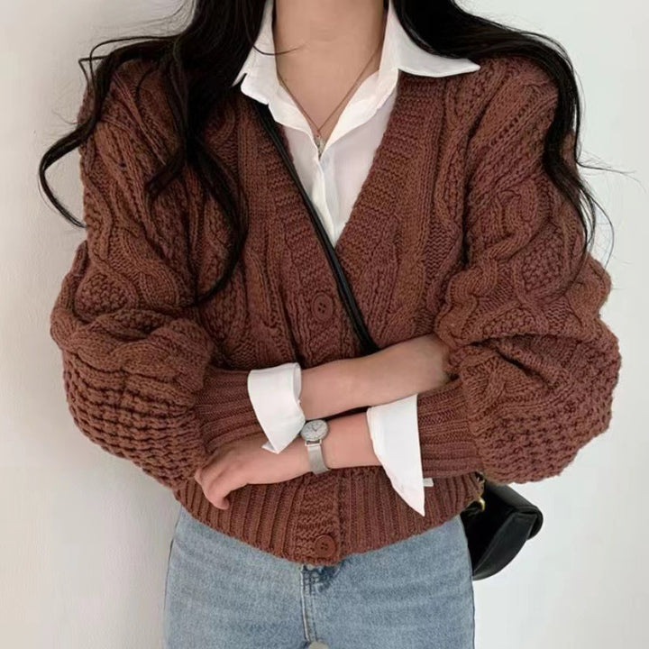 Ladies chunky knit cardigan with voluminous sleeves and a textured surface Lune London