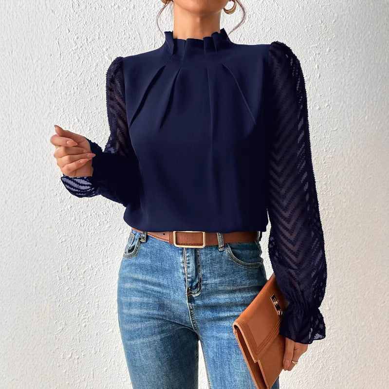 Women elegant blouse with structured sleeves and a high collar Lune London