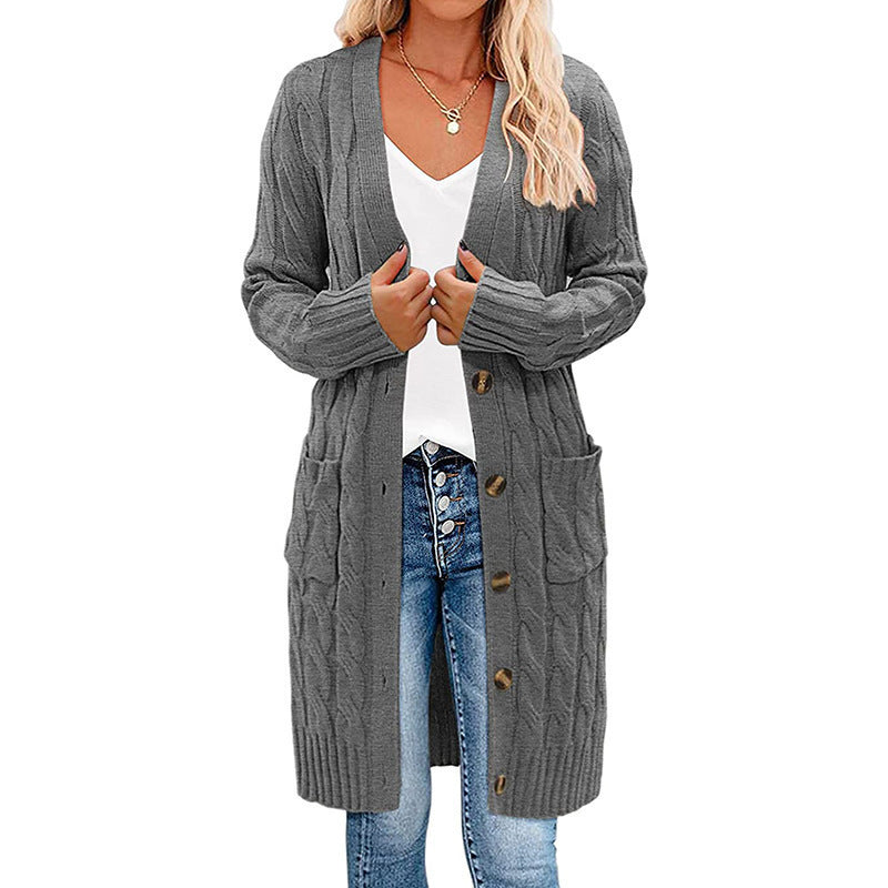Women’s chunky knit cardigan with pockets and button detail Lune London