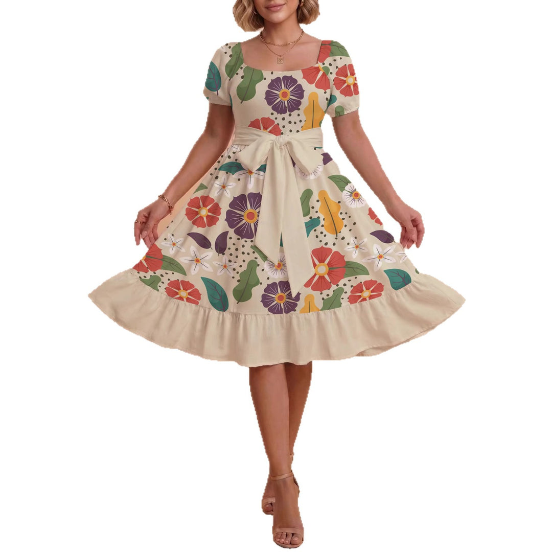 Women's Midi Dress with Elegant Floral Print and Fitted Belt Lune London