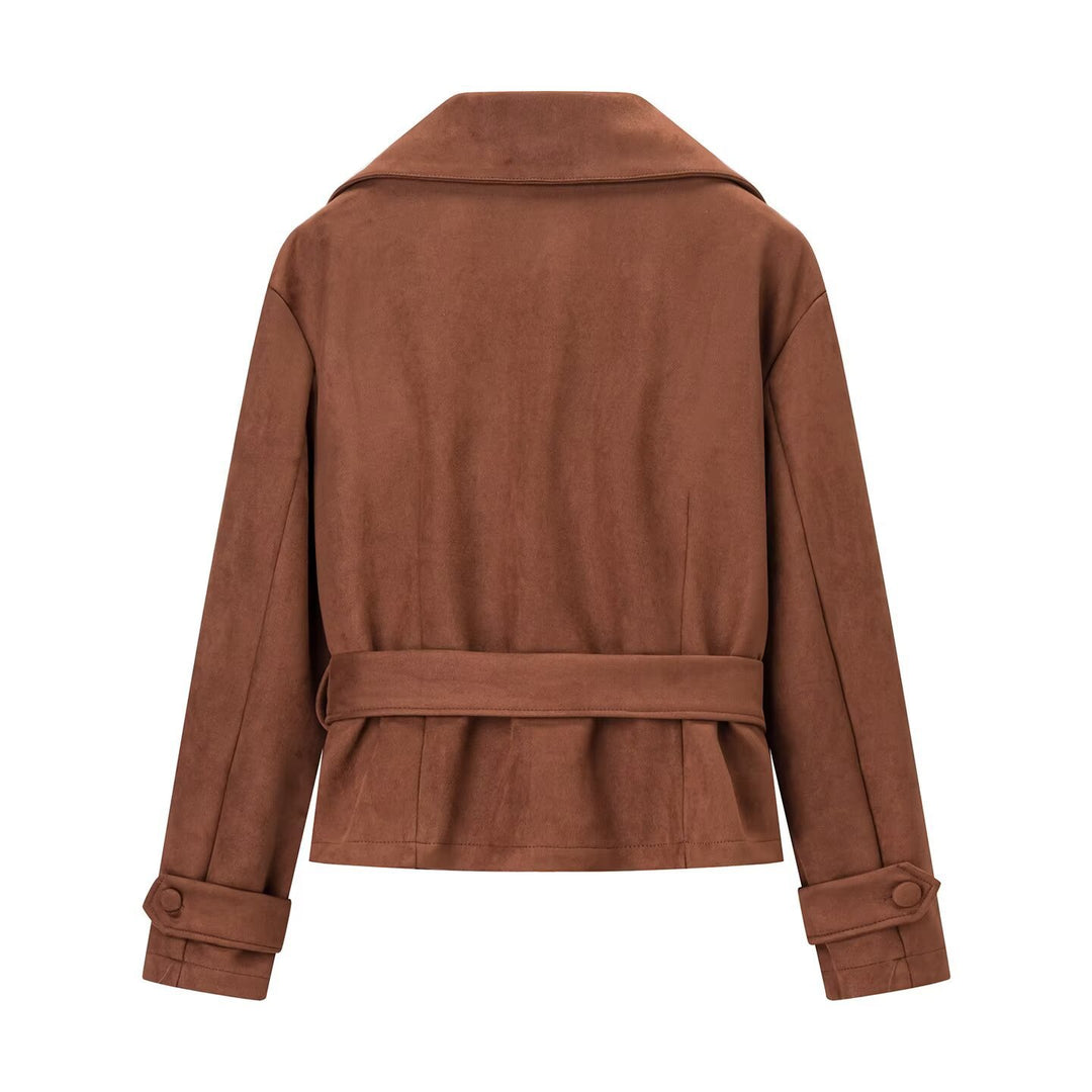 Veste en daim élégante pour femmes avec ceinture et coupe ajustée Chic & Stil