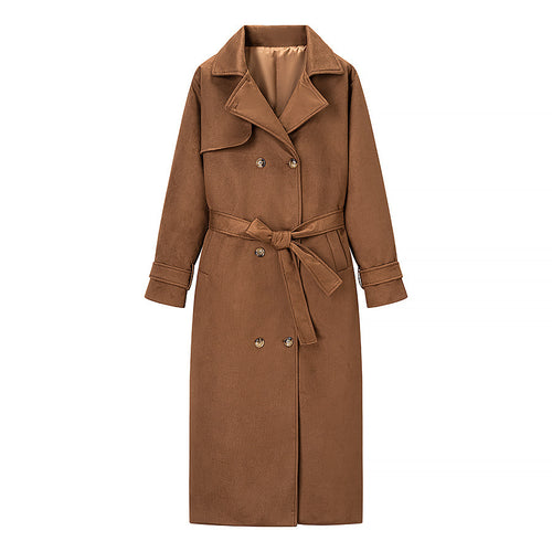 Elegant faux leather trench coat for women with adjustable belt and practical pockets Amarae