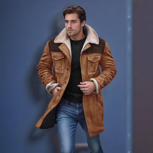Men's biker jacket in faux leather with removable fur collar Amarae