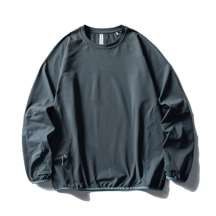 Unisex Technical Oversized Crew Neck Sweater with Flatlock Seams and Side Zipper Pocket Amarae