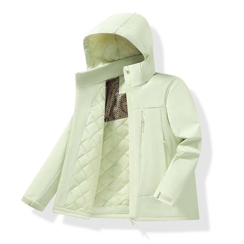 Men's Water-Repellent Quilted Thermal Outdoor Jacket with Hood and Concealed Zipper Pockets Amarae