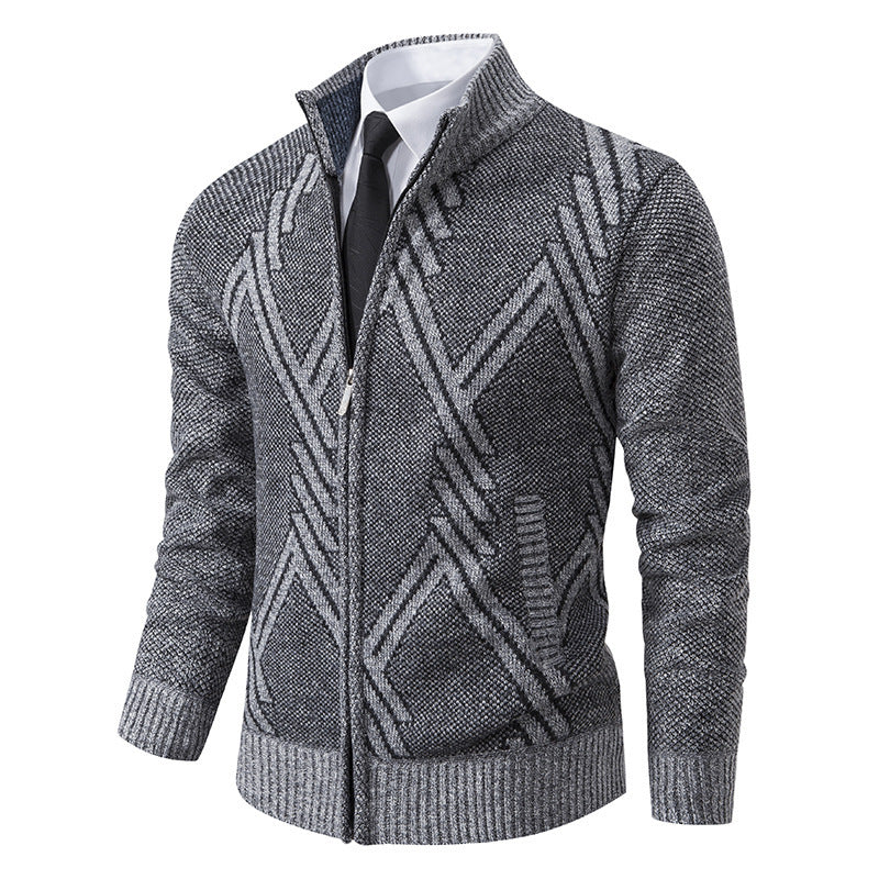 Elegant knitted jacket for men with 3D pattern and high collar Lune London