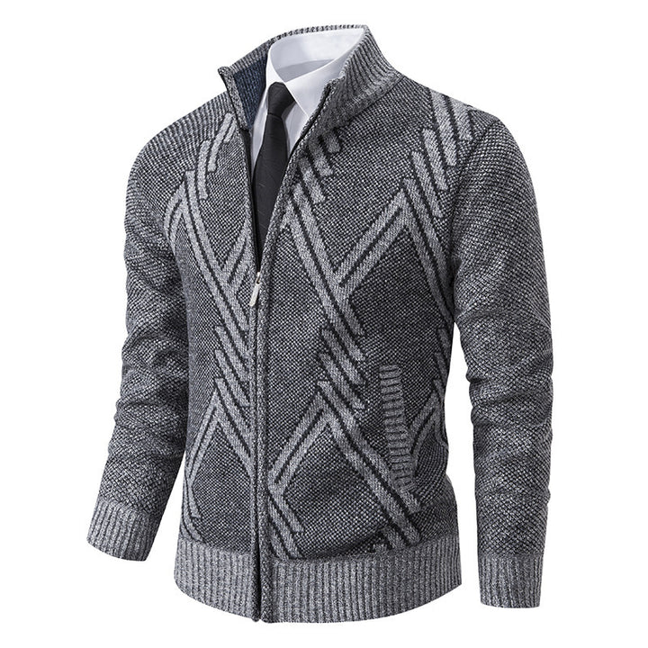 Elegant knitted jacket for men with 3D pattern and high collar Lune London