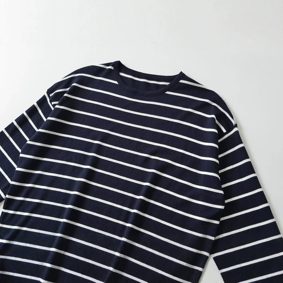 Women Oversize Maritime Striped Blouse with Three-Quarter Sleeves Amarae