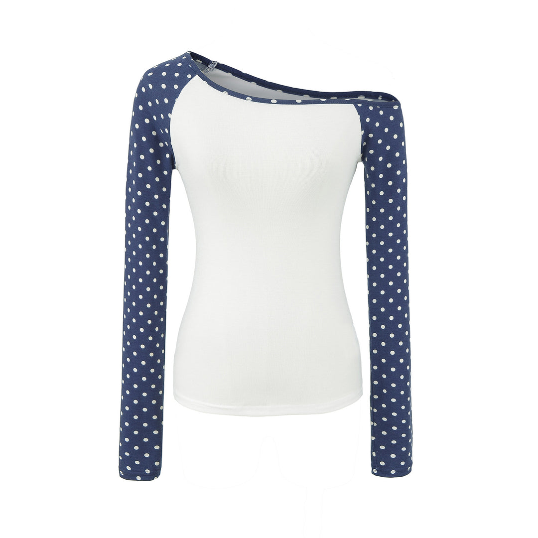 Ladies Asymmetrical Long Sleeve with Polka Dot Raglan Sleeves Amarae