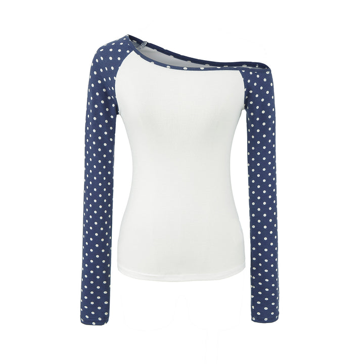 Ladies Asymmetrical Long Sleeve with Polka Dot Raglan Sleeves Amarae