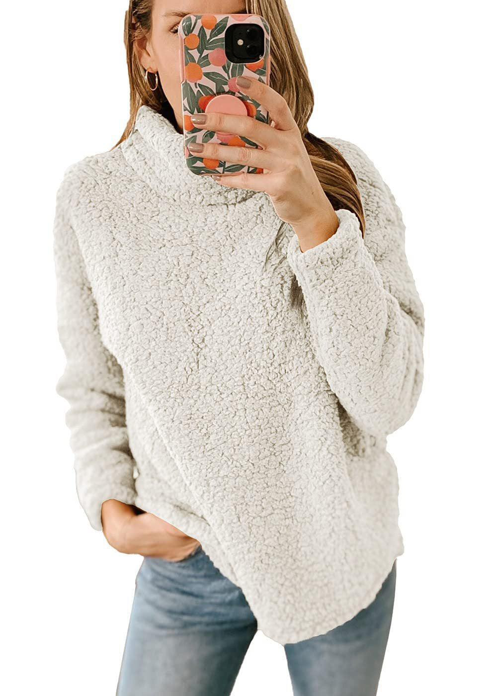 Ladies Cozy Fleece Sweater with High Collar and Textured Design Lune London
