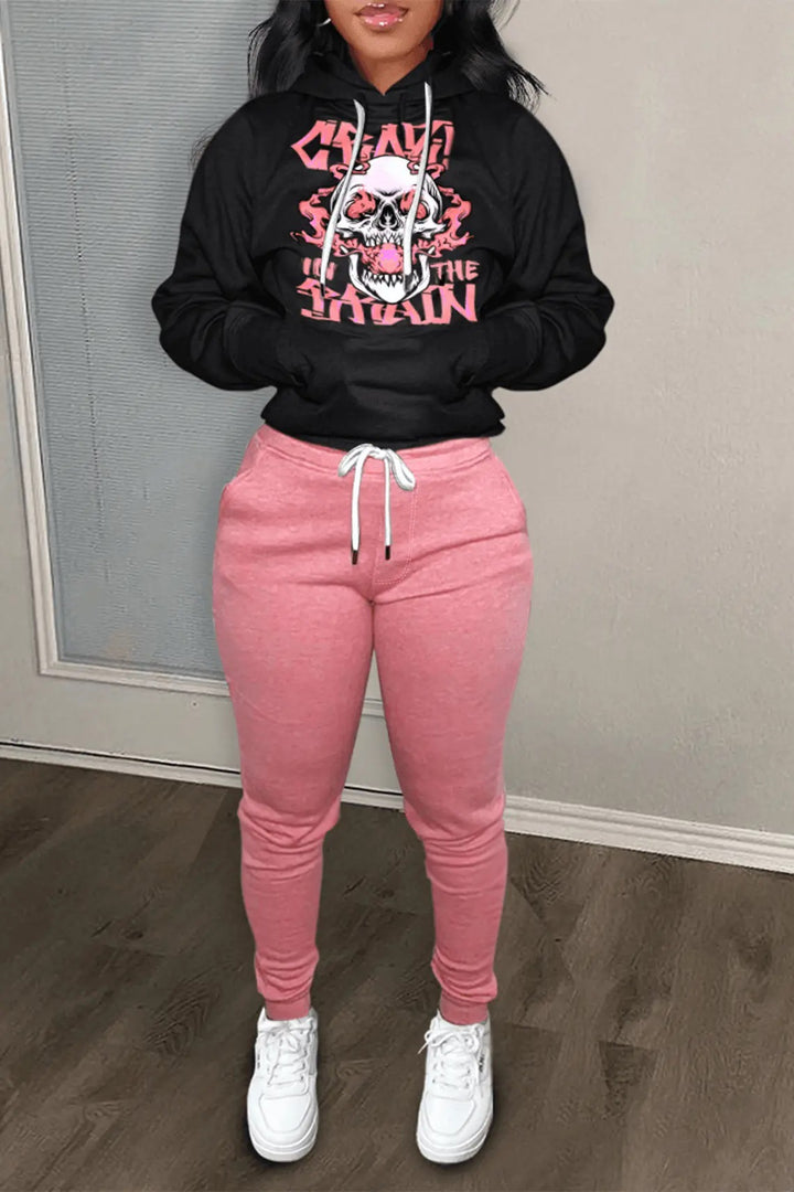 Women sporty hoodie with creative graphics and casual jogger pants Lune London