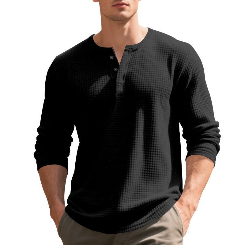 Casual long sleeve Henley T-shirt for men with textured design Lune London