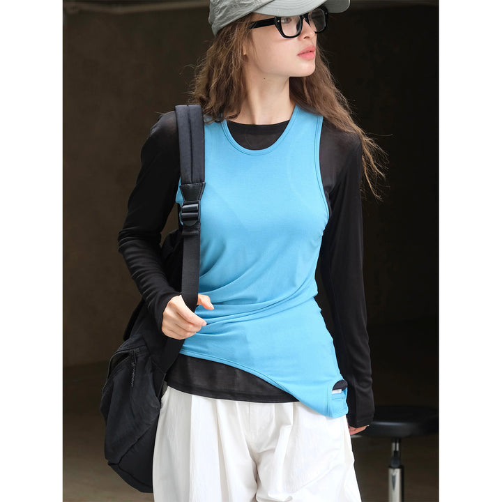 Women Asymmetrical Layering Top with Extended Hem Amarae