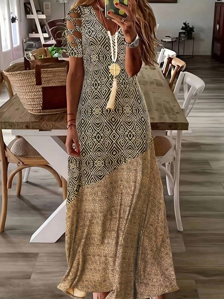 Chic Cut-Out Sleeve Bohemian Maxi Dress for Women
