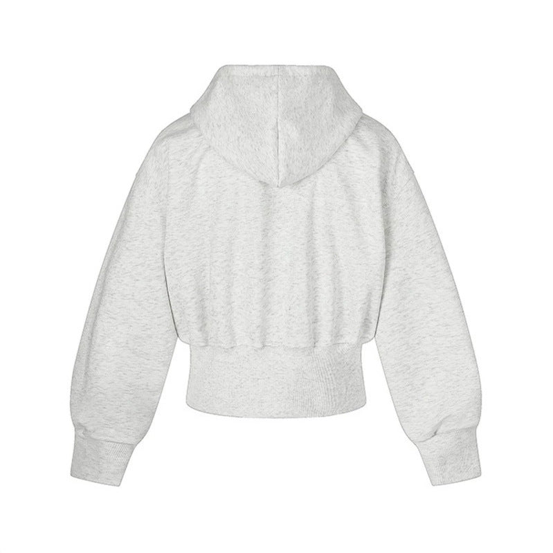 Women's short-cut zip hoodie with metallic stud detailing and wide ribbed hem Amarae