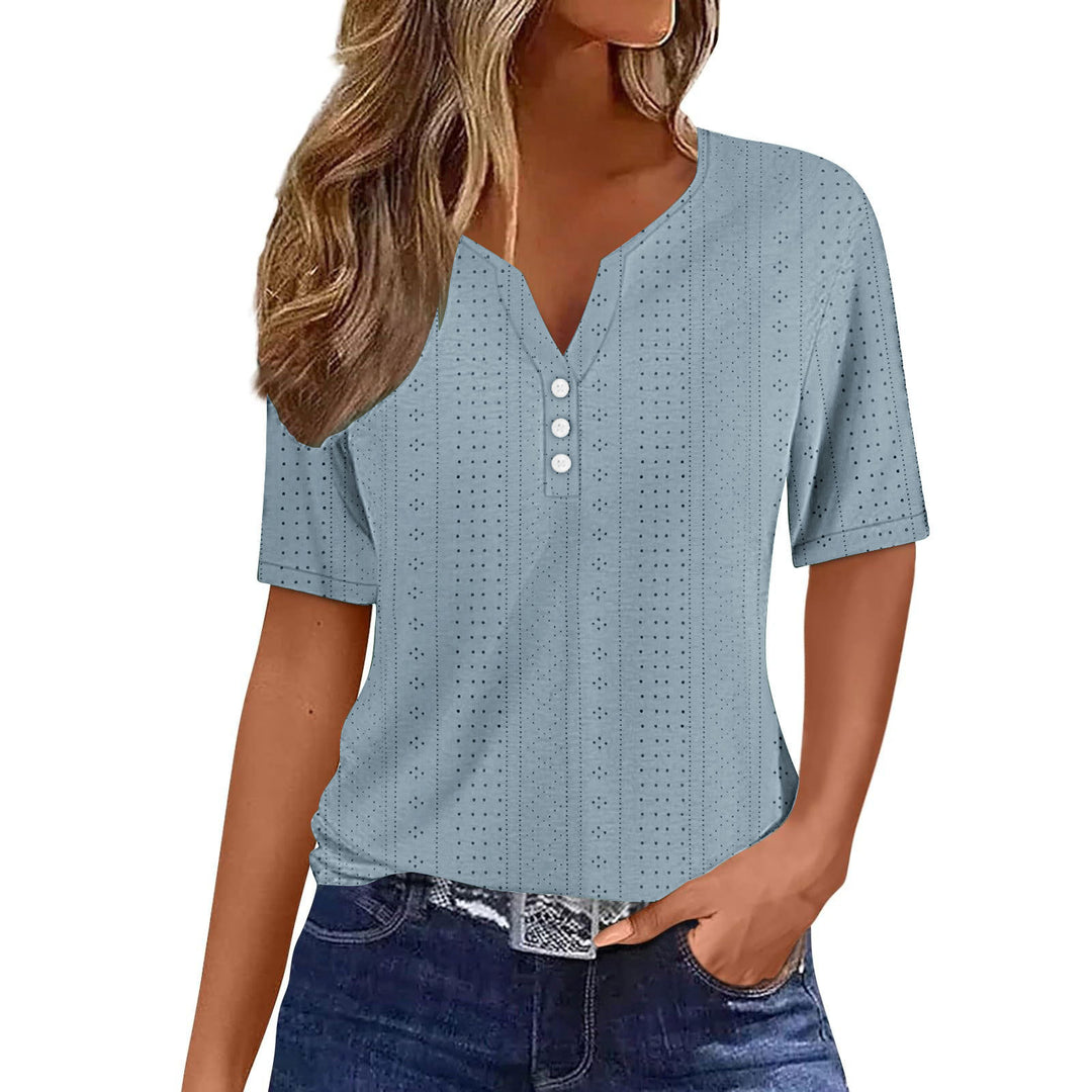 Short sleeve shirt for women with button details and fine plunging mesh structure Lune London