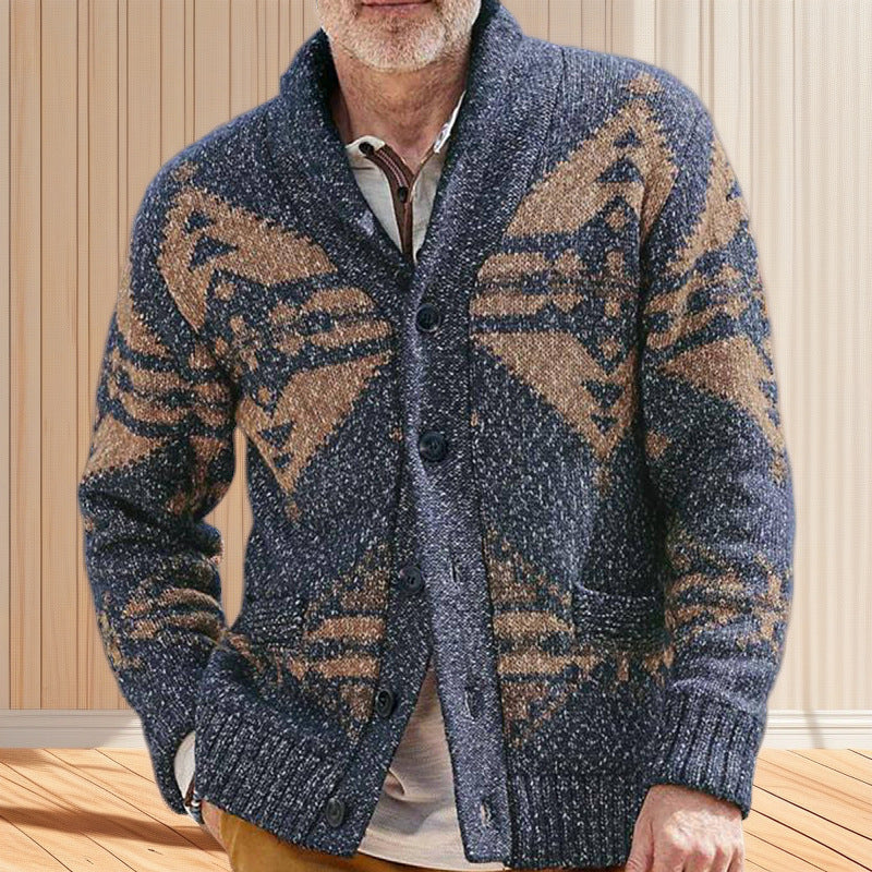 Men's knitted jacket with artistic pattern and practical pockets Lune London