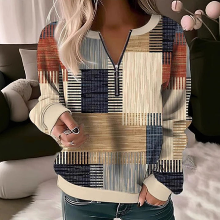 Sweatshirt pour femme avec design graphique géométrique et col montant zippé Chic & Stil
