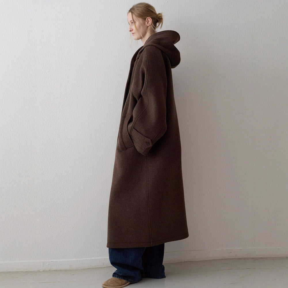 Manteau en laine oversize pour femmes avec capuche pratique Chic & Stil
