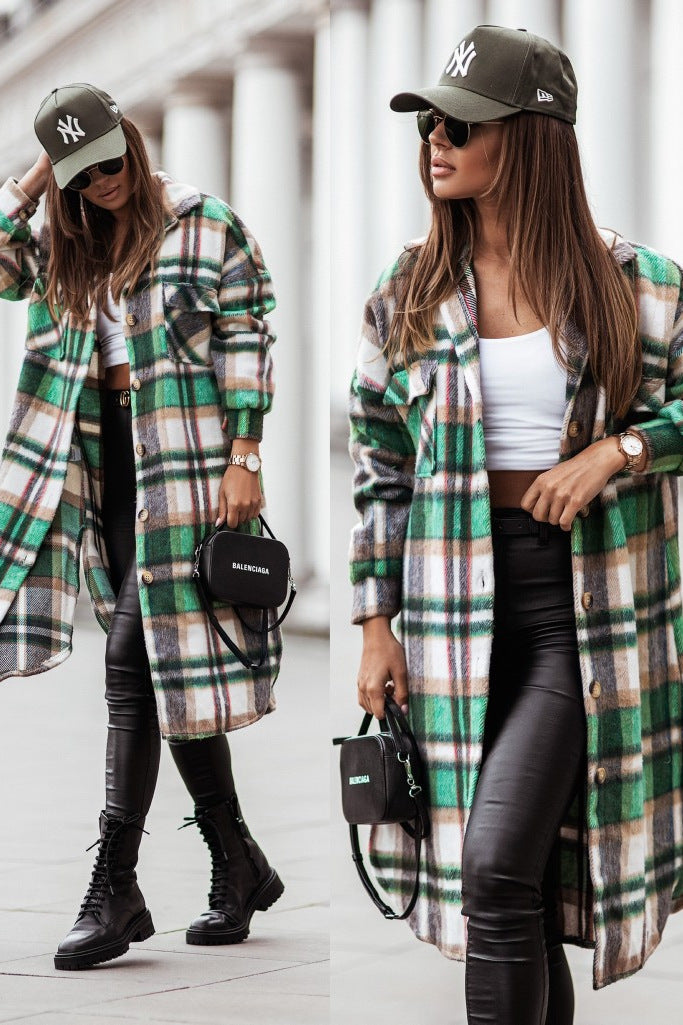 Ladies Plaid Long Coat Amarae