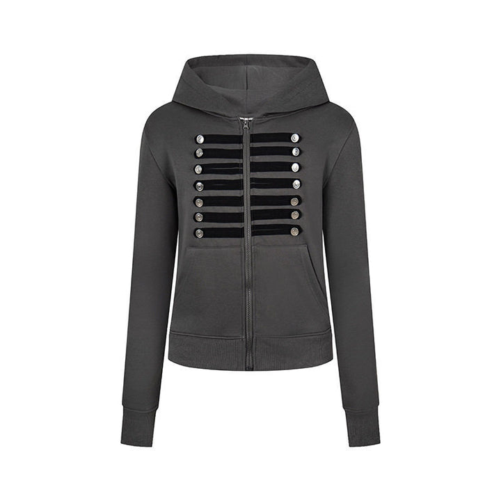 Women's hooded sweatshirt jacket with decorative military braid trim and decorative buttons Amarae
