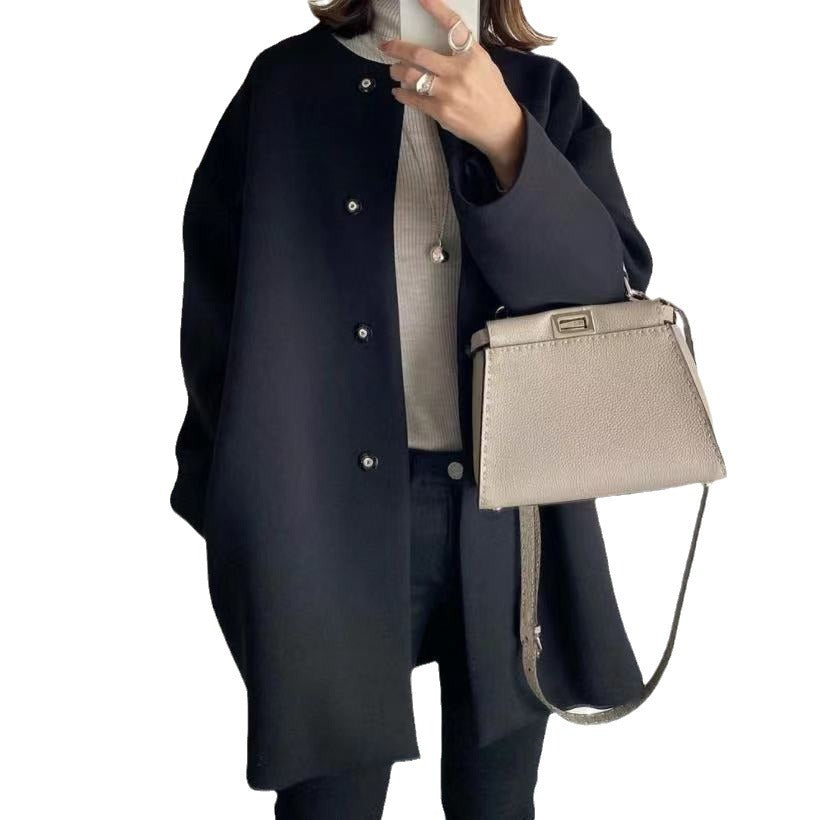 Ladies Elegant Oversized Wool Coat with Double Button Closure and Side Pockets Amarae