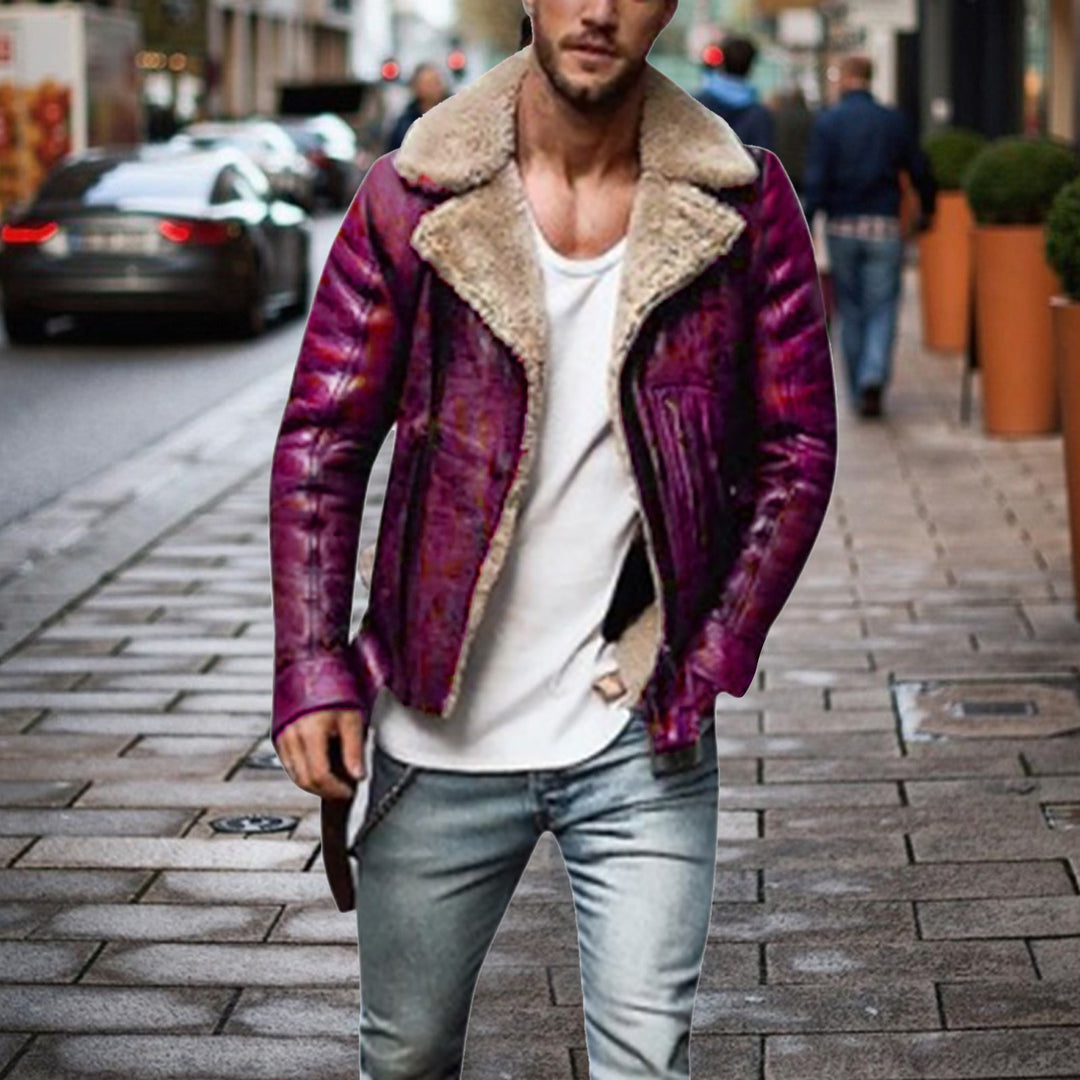 Men's leather jacket with luxurious fur lining and distinctive collar Lune London