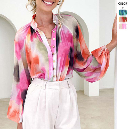 Ladies Transparent Blouse with Balloon Sleeves and Floral Print Amarae