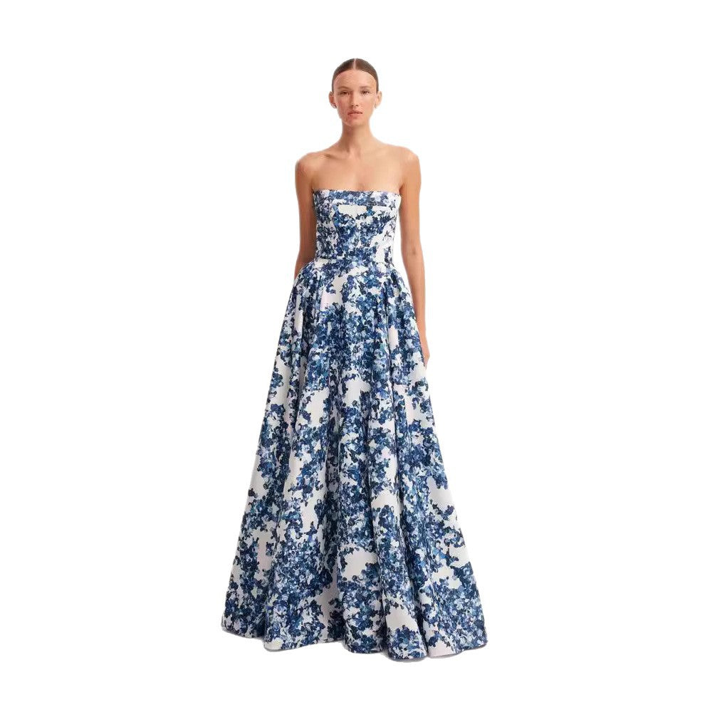Women Elegant Floral Pattern Maxi Dress with Off-Shoulder Design Lune London