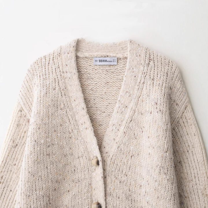 Ladies chunky knit cardigan with large patch pockets Lune London