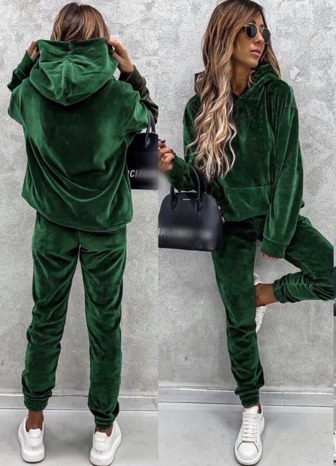 Lune London women's sport velvet loungewear set with hood and elastic waist