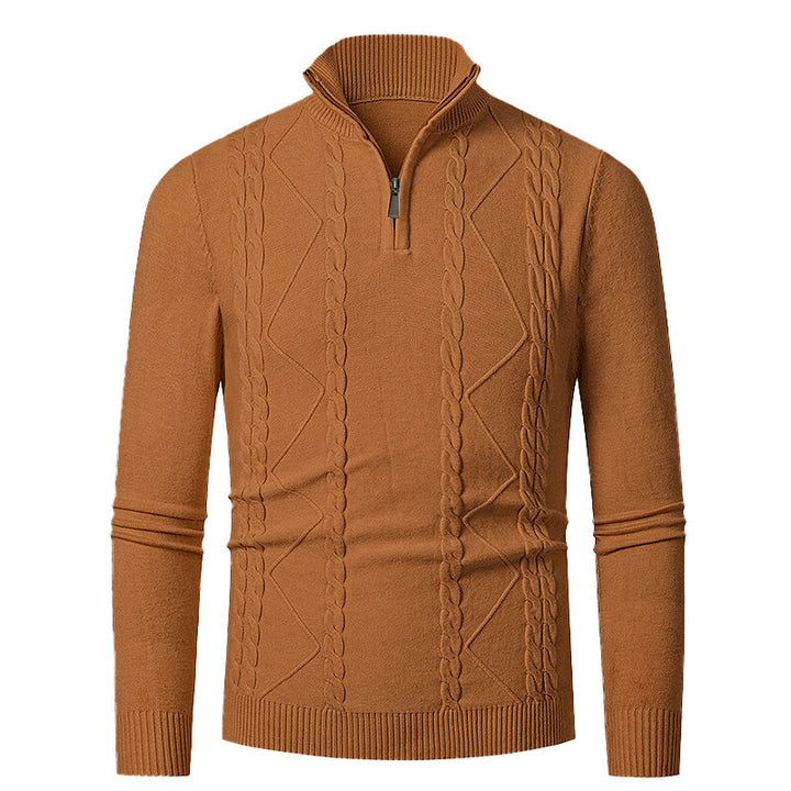 Knitted pullover for men with high collar and cable pattern Lune London