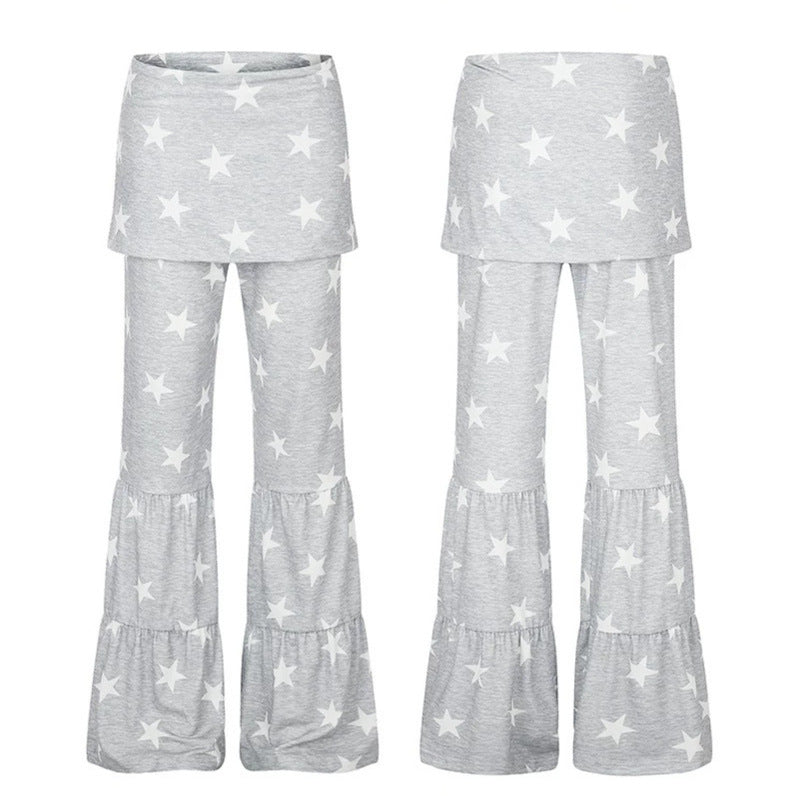Ladies two-layer palazzo lounge pants with ruffle hems and star print Amarae