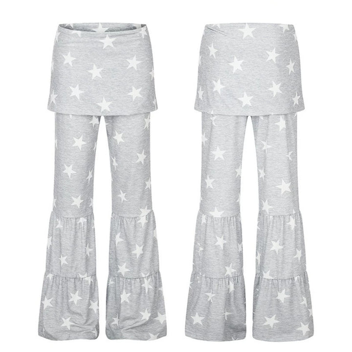Ladies two-layer palazzo lounge pants with ruffle hems and star print Amarae