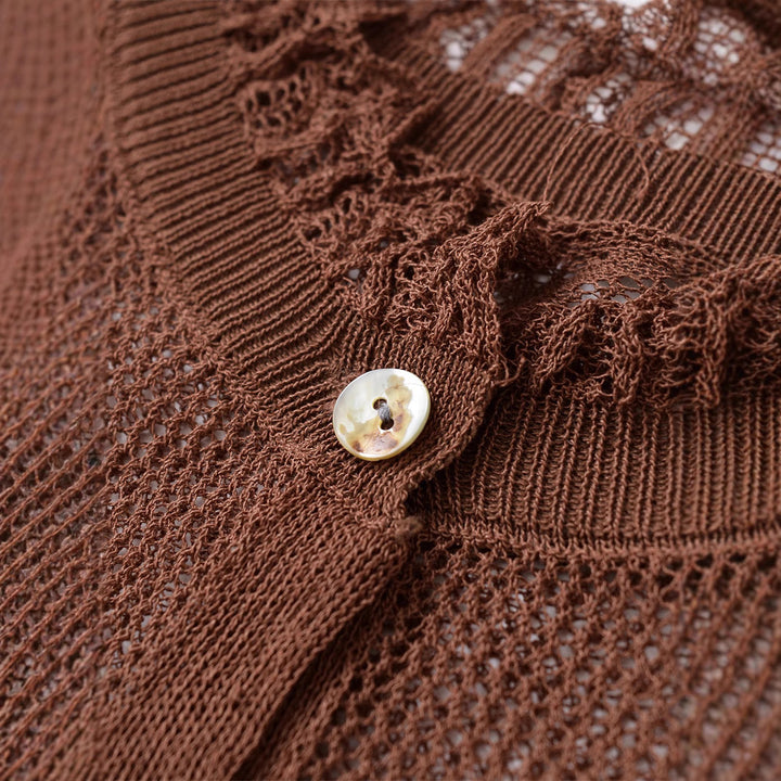 Ladies soft knit top with ruffle details and button placket Lune London