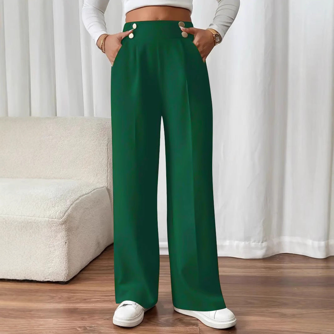 High-waisted wide-leg pants for women with stylish button details Lune London