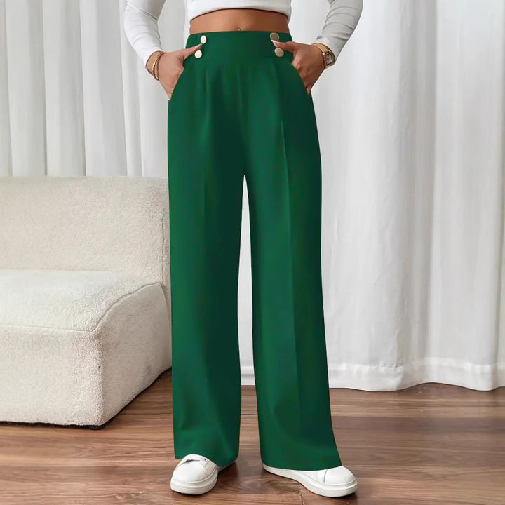 Ladies Elegant Wide Leg Pants with Decorative Button Details Lune London